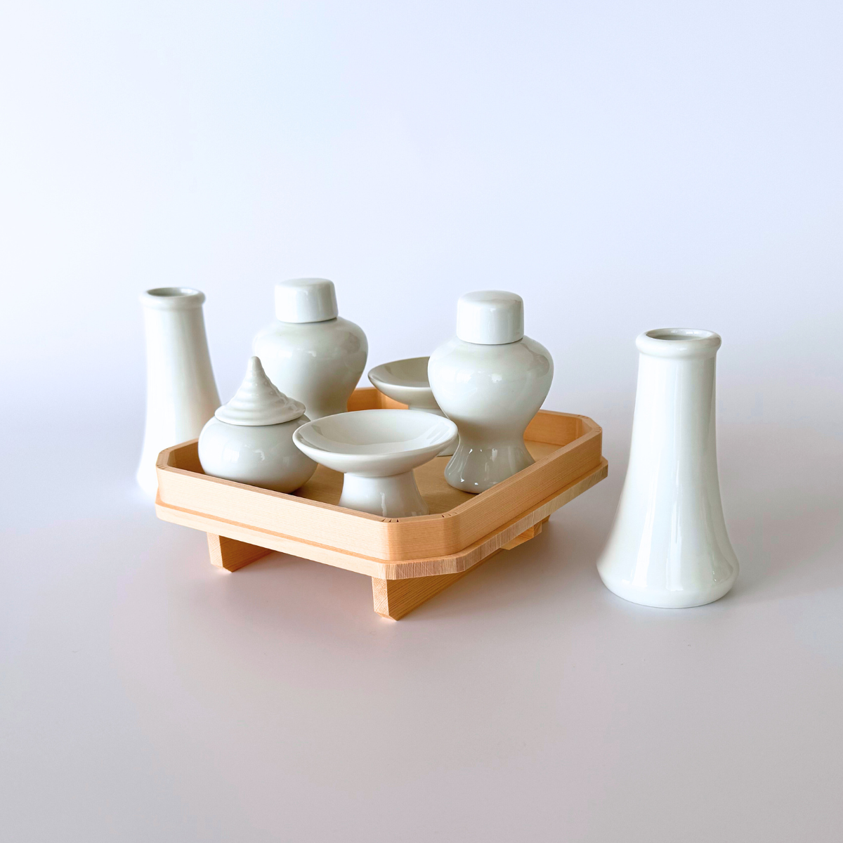 神具セット【 土器7点 基本セット / 桧膳付 】