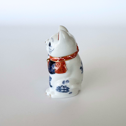 【招き猫】瀬戸焼 染錦 開運招福招き猫 （右手上げ・3.5号)